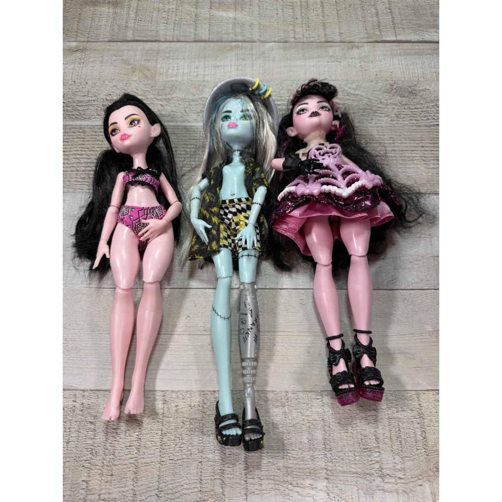 Monster High Doll Lot of 3 Draculaura Frankie Stein Mattel Dolls Clothes Shoes